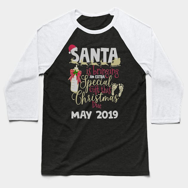 Christmas Pregnancy Due May 2019 Santa Baby Mom Baseball T-Shirt by teudasfemales